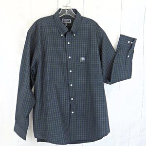 Macys Club Room Navy Blue and Green Plaid Mens Button Down Shirt.......726